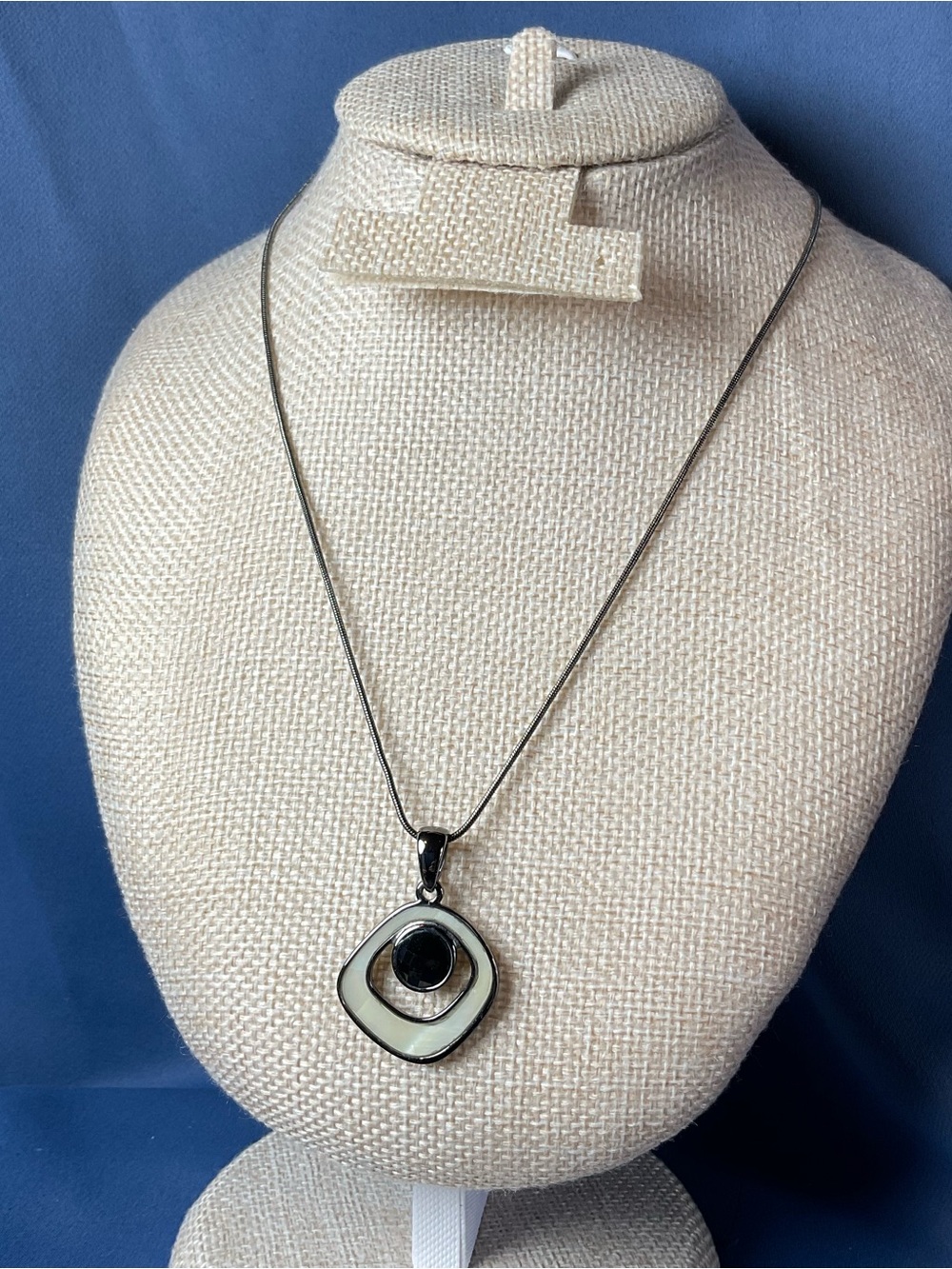 Lia Sophia Black Silver Geometric Pendant Necklace Modern Minimalist Black Cream